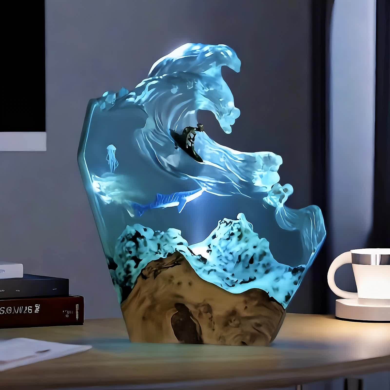 ナイトライト 海 波 オーシャン おしゃれ かわいい インテリア ランプ 蛍光アート ディスプレイ 調節可能 USB給電 装飾 オブジェ 置物 寝室