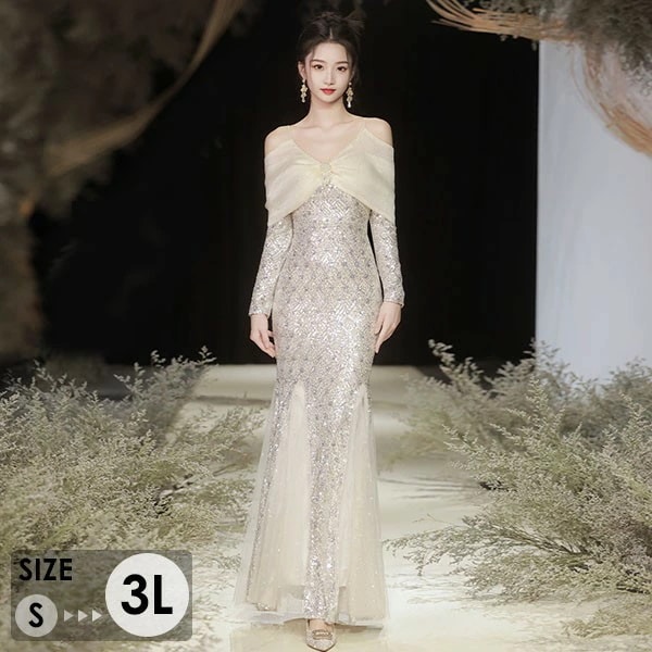 マーメイド ドレス 大人 ピアノ 発表会 ロングドレス 大きいサイズ 袖付き 長袖 演奏会 結婚式 母親 演奏会用ドレス ロング 黒 披露宴 レディース 演奏会ドレス ピアノ発表会 韓国 イブニングド