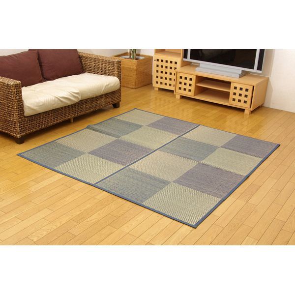 い草花ござカーペット DXパルコ裏張CP ブルー 江戸間8畳（約348352cm） （裏：不織布） 抗菌＆防臭効果