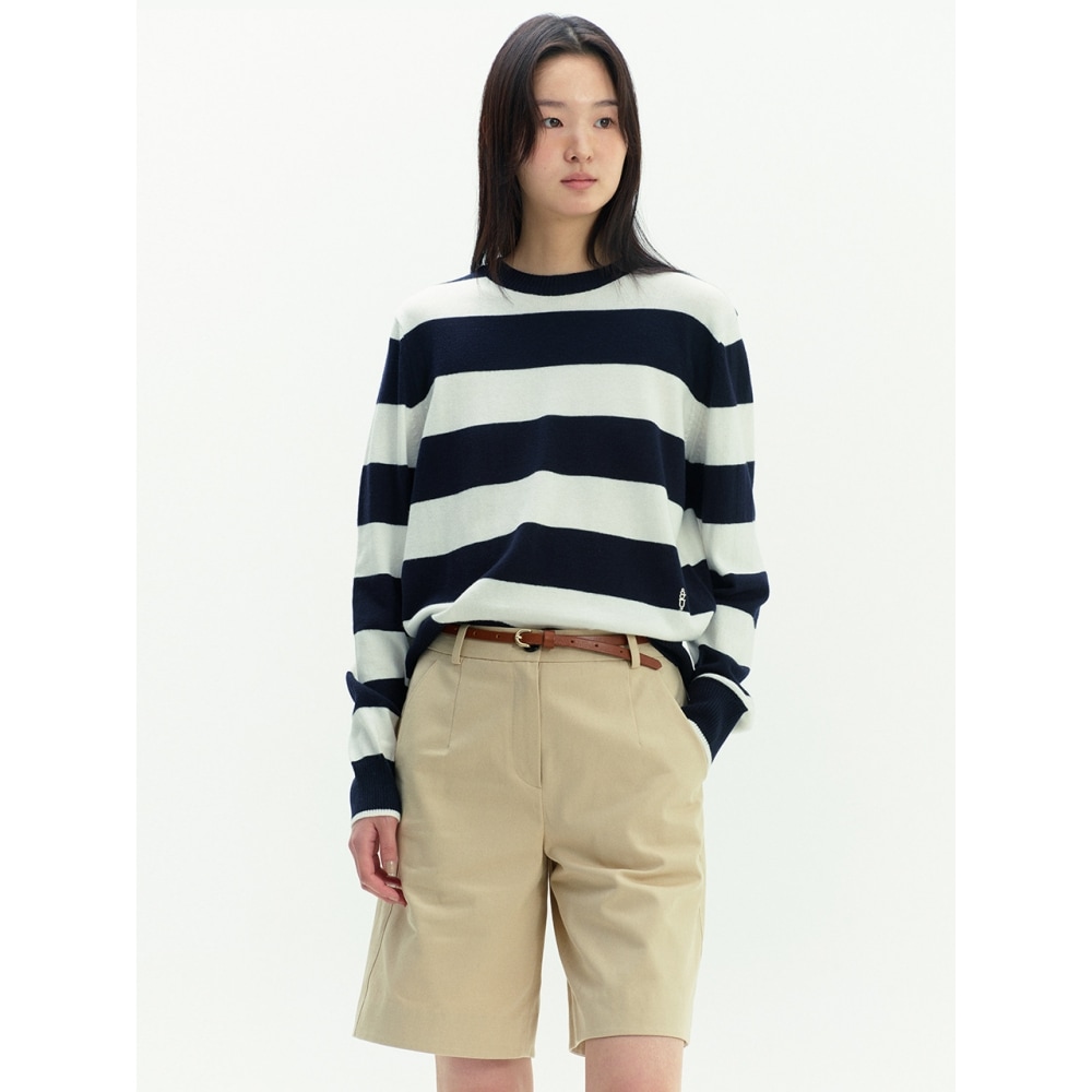 AND OU SELBY ストライプニット (ネイビー&アイボリーピンク&グレー)
