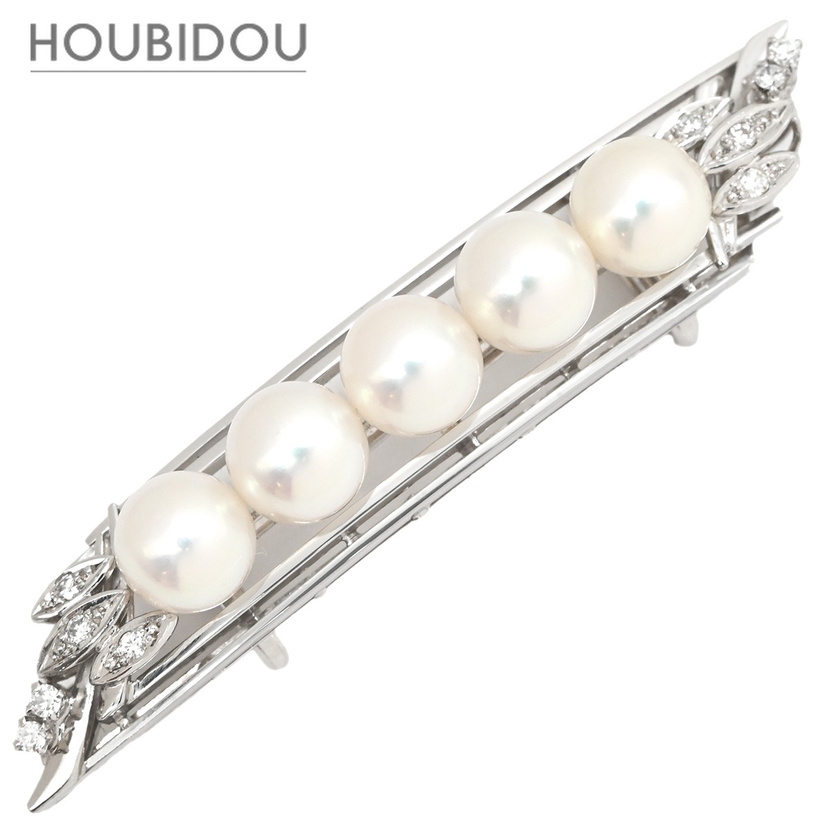 アクセサリー 5Pパール ダイヤ 0.15ct 帯どめ パールホワイト×プラチナシルバー プラチナ 帯留め 5粒 5連 真珠 あこや アコヤ 【中古】