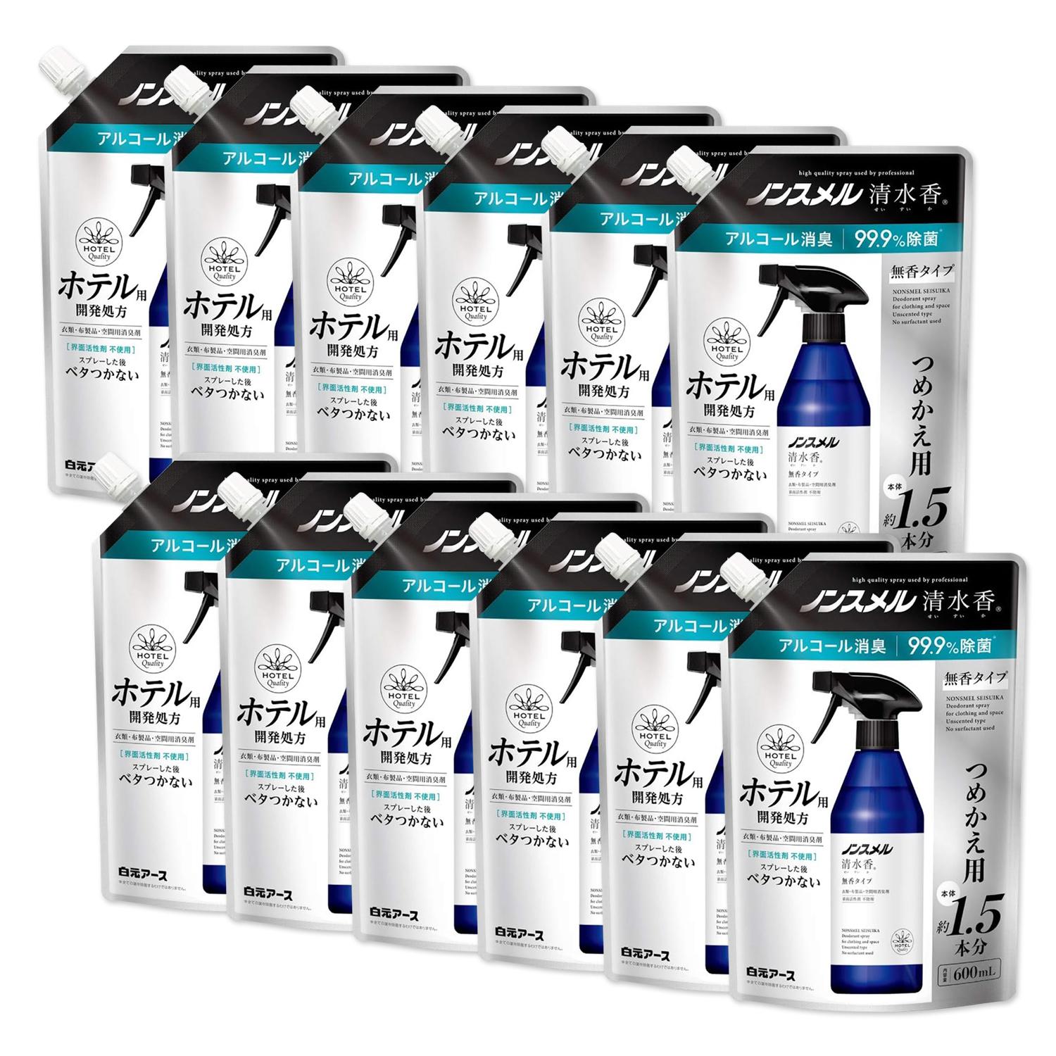 12個セット 白元アース ノンスメル 清水香 無香 つめかえパウチ 600ml