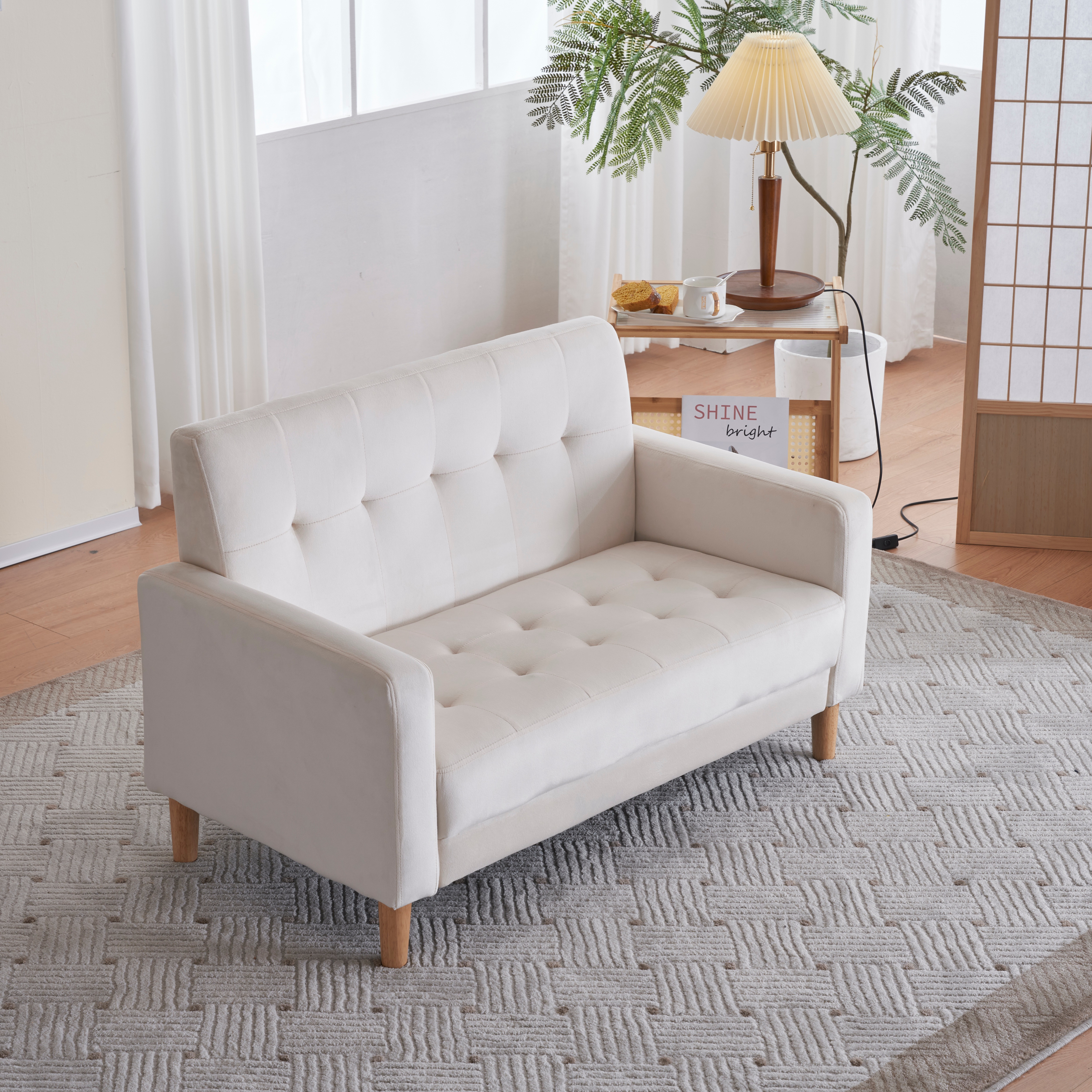 ソファー 二人がけソファー 2人掛け 幅105cm高さ12cmリビングソファ 肘付き ロボット掃除機も通れる ベルベット調 かんたん組立 1人用にも おしゃれ かわいい 東京倉庫から発送