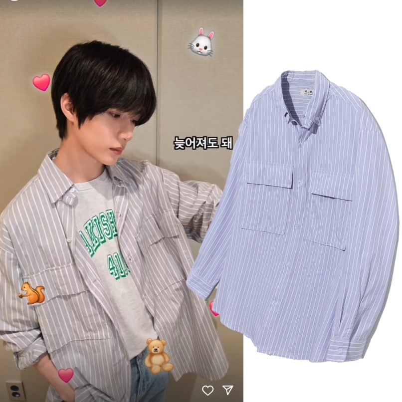 GOOD LIFE WORKS [TXT BEOMGYU着用] オーバーフィット ヒドゥンビッグポケット ストライプシャツグレー 5,790円