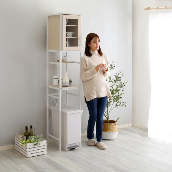 食器棚 スリム 細い 省スペース おしゃれ 北欧 ゴミ箱上収納 白 ホワイト 棚 コンパクト オープンラック キッチンラック 木目 背面化粧 ビンテージ風 カフェ風