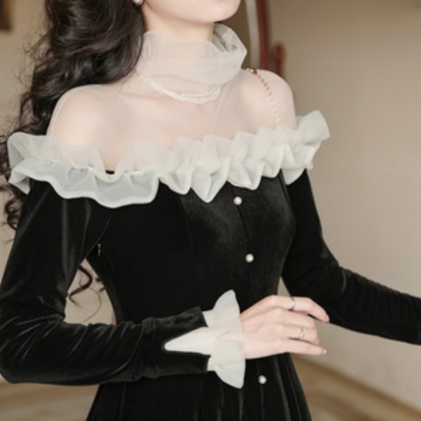 ワンピース デート ワンピドレス ミモレ ミモレ丈 袖あり 長袖 スリム タイト 細身 フリル かわいい 大人可愛い きれいめ シンプル カジュアル 大人 上品 おしゃれ お洒落 主役級 存在感 春