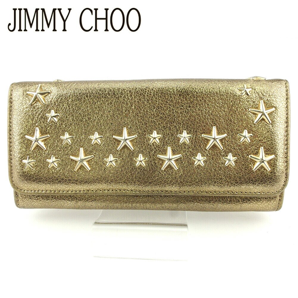 長財布 ファスナー付き 財布 スタースタッズ レディース ゴールド ベージュ 中古