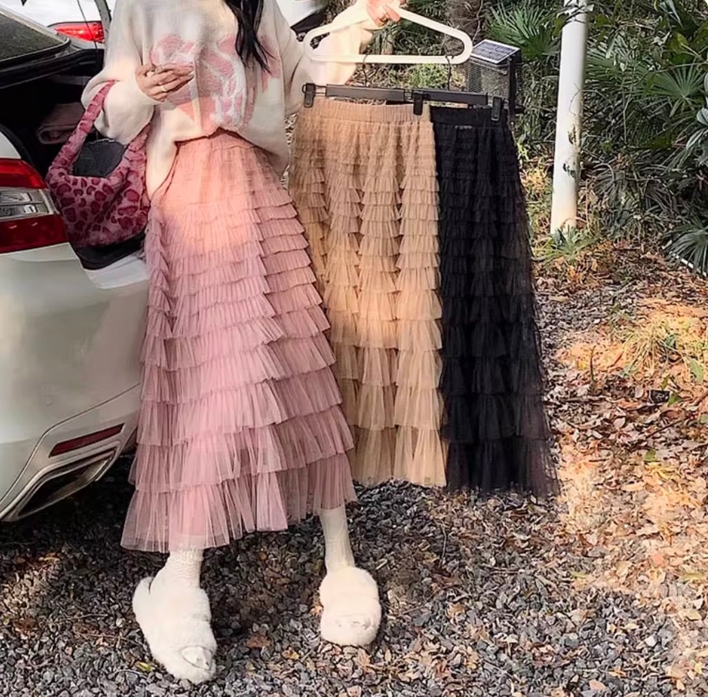 レディース スカート デート フレアスカート チュールスカート ロング ロング丈 Aライン 切り替えデザイン シフォン ウエストゴム 透け感 シースルー かわいい 大人可愛い きれいめ シンプル