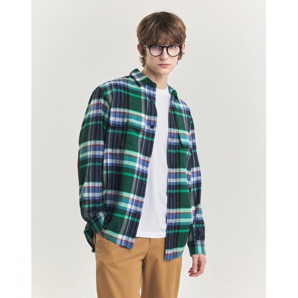 (ヘッジズ) 24FW グリーンアウトポケットフランネルマドラスチェックシャツ HZSH4D601E2
