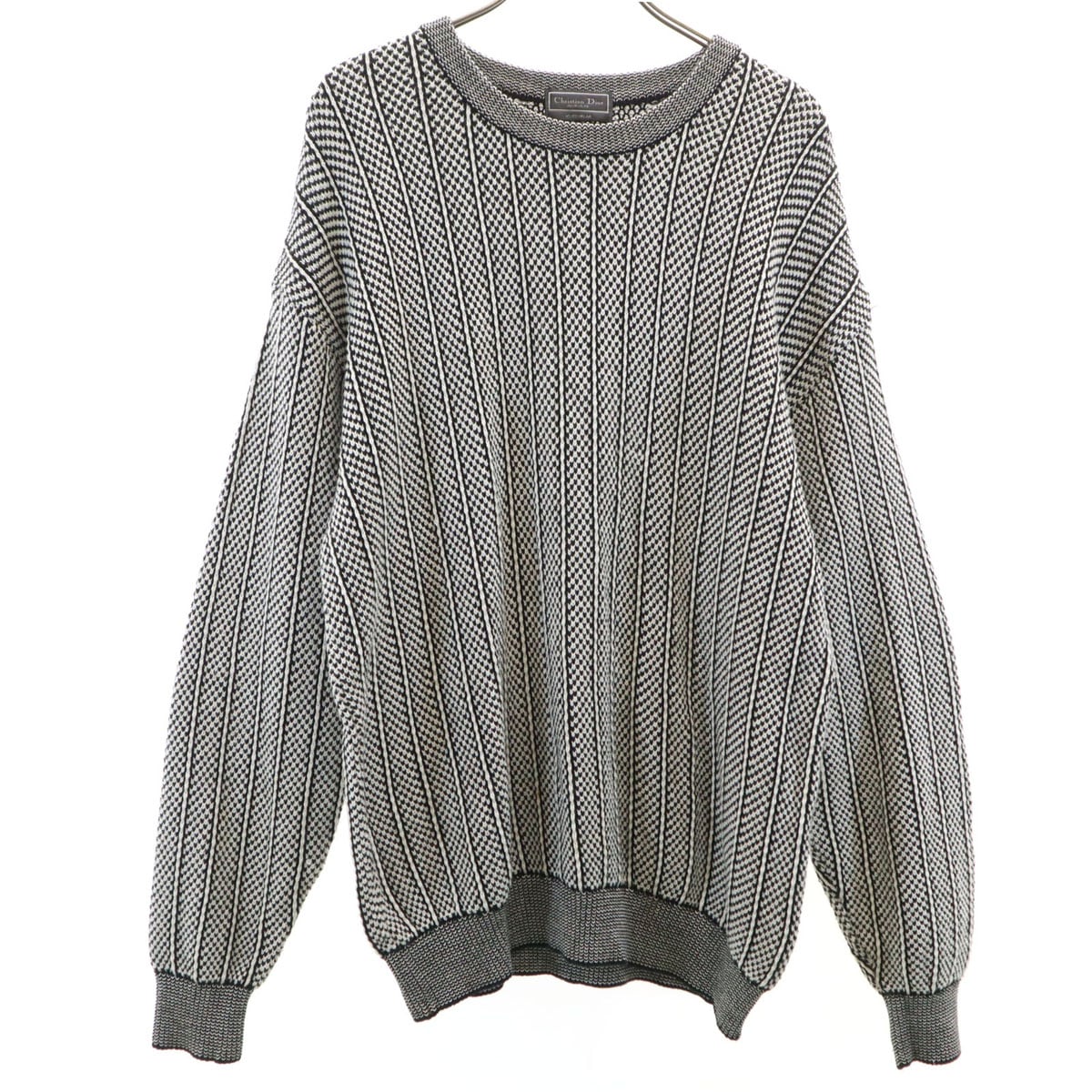 Christian Dior MONSIEUR クリスチャンディオール ムッシュ 90s オールド ストライプ柄 長袖 セーター M ホワイト ニット メンズ 古着
