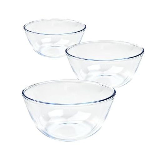 JXN-Yun 耐熱ガラス ボウル 3点セット (2100ml/2700ml/4500ml)大容量高ホウケイ酸 ガラス/丸型 深型 サラダ&ミキシング兼用電子レンジ・オーブン・食洗機対応重ねて収納可能