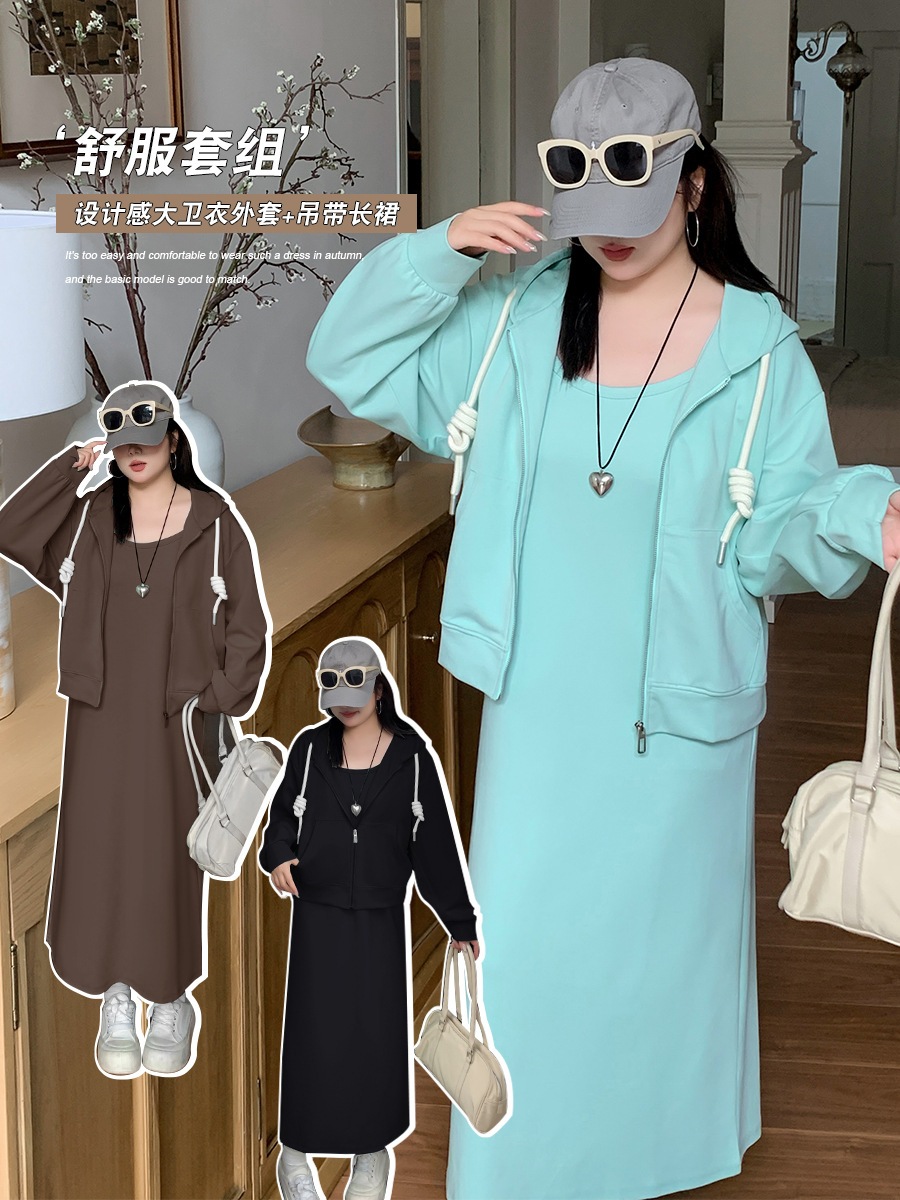 【ぽちゃまに】 2024秋新品 スウェットセット パーカー+キャミワンピース 大きいサイズ 体型カバー レディース セットアップ ジャージ トレーナー メガ割30%までに制限