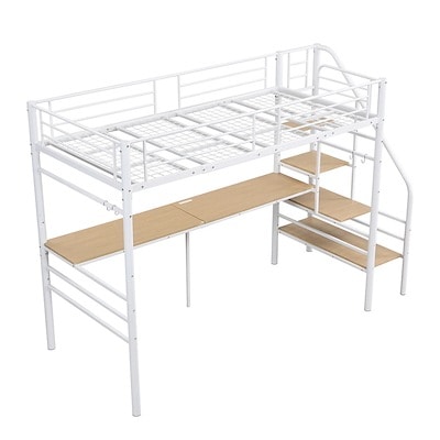 【国内即日発送】【メッシュ床板】ロフトベッド 階段付き パイプベッド シングル デスク付き コンセント付き 収納 スチール 耐震 ベッド シングル パイプベッド パイプ S