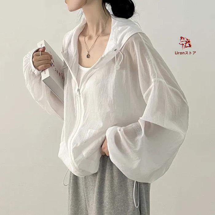シアー パーカー アウター レディース トップス ボリューム袖 フーディ 長袖 紫外線対策 日焼け対策 シアーフーディー 透け感 フード付き ブルゾン ゆったり 羽