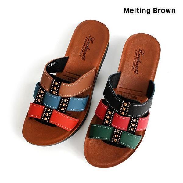 女性カジュアルキュービックストラップスリッパ3.5cm