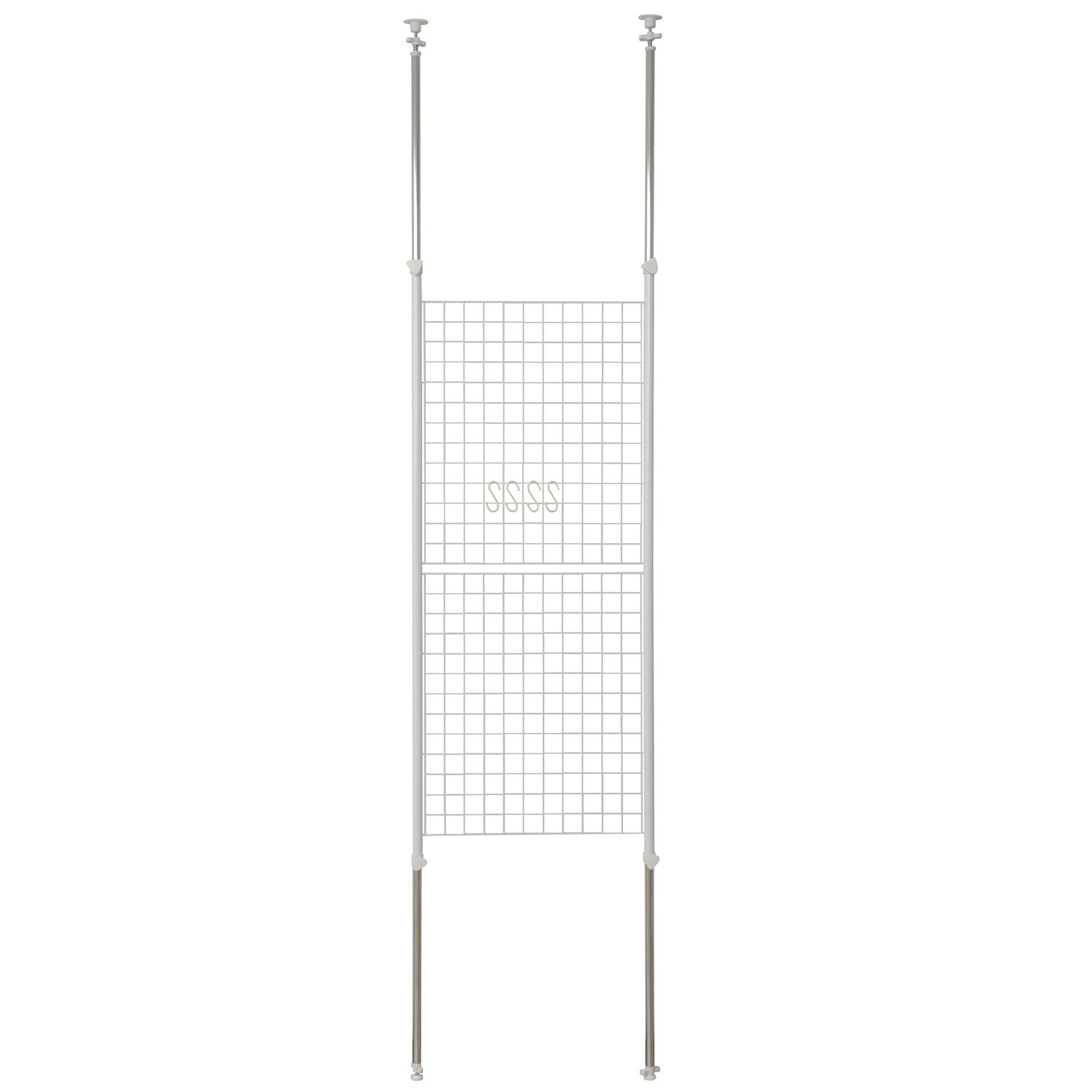 [山善] 突っ張り パーテーション (ワイヤータイプ) 幅60×奥行5×高さ166.5-295.5cm (フック4個付き) 壁掛け 収納 壁面収納 天井 間仕切り 組立品 ホワイト SP-60(W)