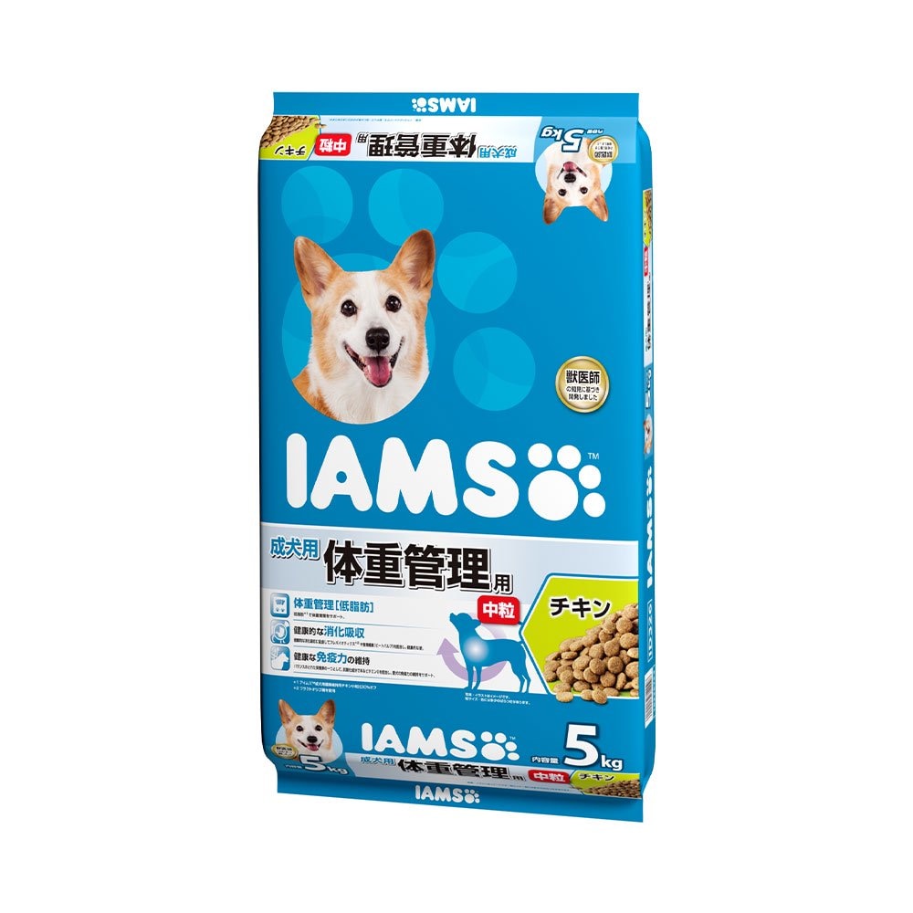 ドッグフード　成犬用　体重管理用　チキン　中粒　５ｋｇ　正規品　ＩＡＭＳ　成犬用　お一人様４点限り　ＣＲＣ45―05―40―01―40