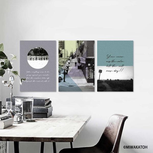 ファブリックパネル アートフレーム 飾り おしゃれ ナチュラル 壁掛け ウォールデコレーション 風景 情景 街並み コラージュ 3枚セット 壁飾 フォトアート