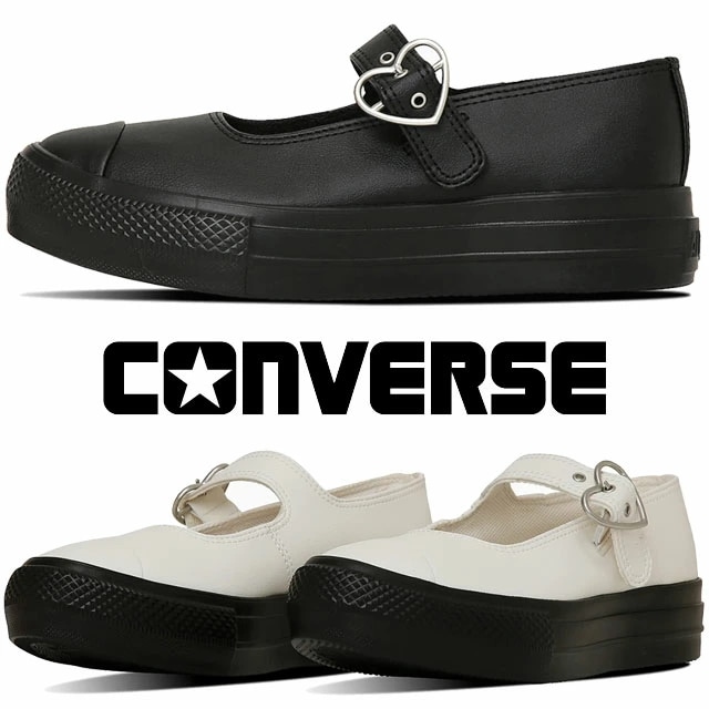 コンバース 厚底 靴 オールスター ライト PLTS MJ ハートバックル OX メリージェーン 黒 レディース スニーカー 軽量 パンプス ストラップシューズ プラットフォーム ブラック ホワイト/