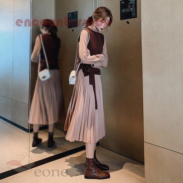 ワンピース レディース 40代 30代 きれいめ 春秋 長袖 上品 2点セット マキシワンピース チュニック 大きいサイズ パーティードレス 韓国風 おしゃれ 着痩せ