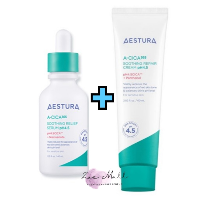 エイシカ365 トラブルリリーフセラムpH4.5, 40ml+スージングリペアクリームpH4.5, 60ml/韓国コスメ シカ+ペプチド配合/肌荒れ くすみ 乾燥 美容液 /肌荒れ・乾燥くすみ対策