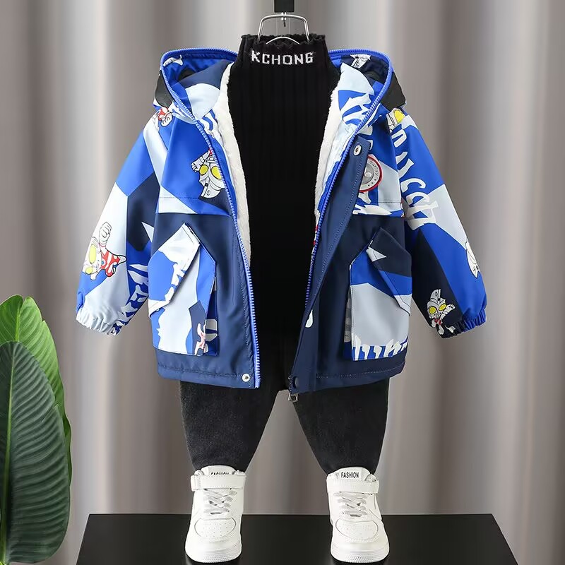 子供の男の子用ダウンコート綿入れ冬の新ウルトラマン服派冬服綿入れを克服した保温コート
