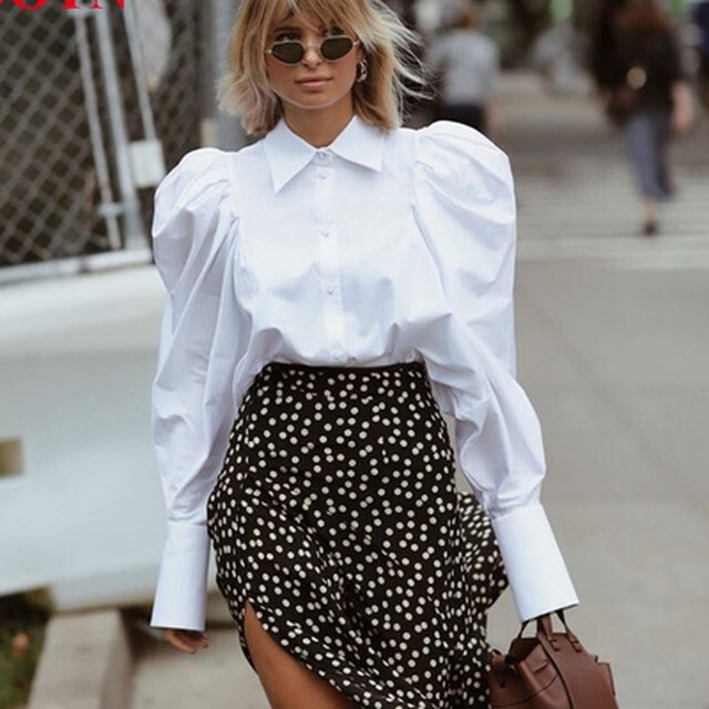 【送料無料】レディース バルーンシャーリングスリーブ パフスリーブ シャツ ブラウス