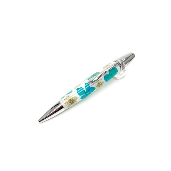 花柄 ボールペン [紫陽花 水色] パーカータイプ 芯：0.7mm 『Frower Pen』