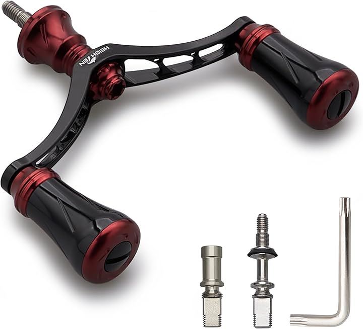 リール ハンドル ノブ 搭載 シマノ ダイワ 通用 スピニングリール用 New Pillar Series 1009(80mm - ブラック＆ワインレッド)