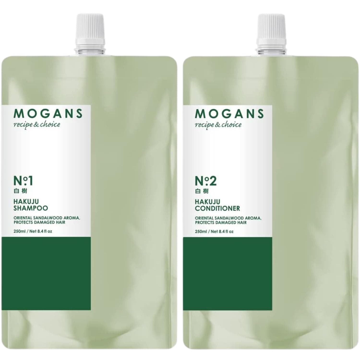 MOGANS (モーガンズ) 白樹 (はくじゅ) アミノ酸シャンプー & コンディショナー 詰め替え セット 各250mL (ノンシリコン/無添加/ボリュームアップ/アロマシャンプー)
