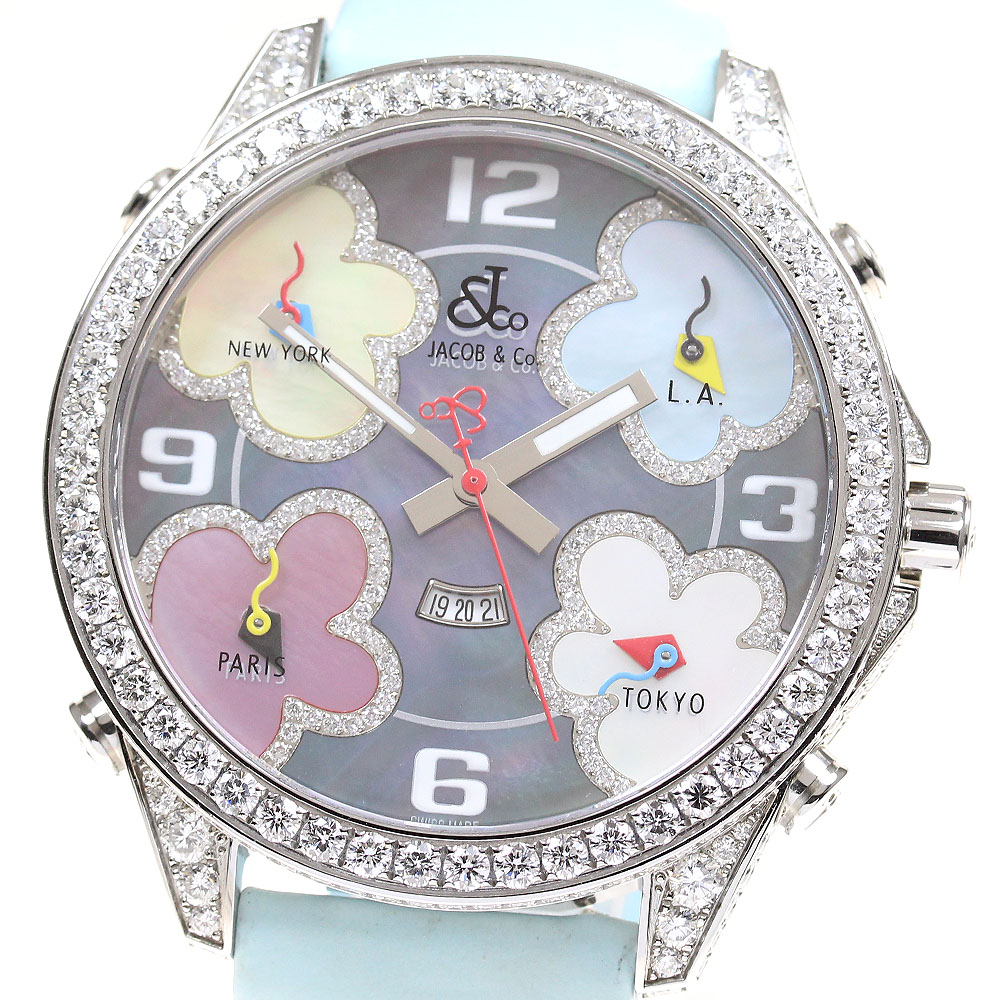ジェイコブ JACOB&CO A3855 5タイムゾーン 純正ダイヤモンド 47mm クォーツ メンズ _834418【中古】