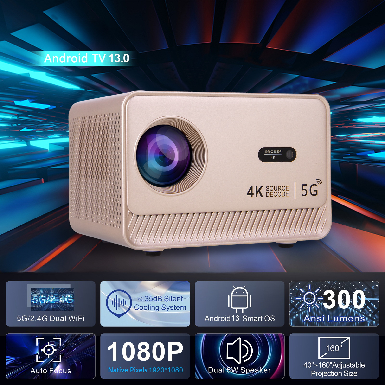 12000lm WiFi プロジェクター スマホ接続 小型 Bluetooth搭載 1080PフルHD対応 ホームシアター 小型プロジェクター ホームプロジェクター ミニプロジェクター