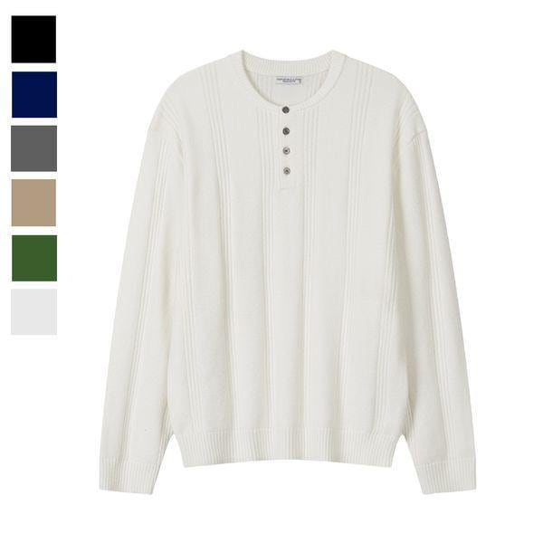 メンズ秋コエラウンドヘンリーネック長袖ニット AS KNA Q028 アイボリー_P405187417