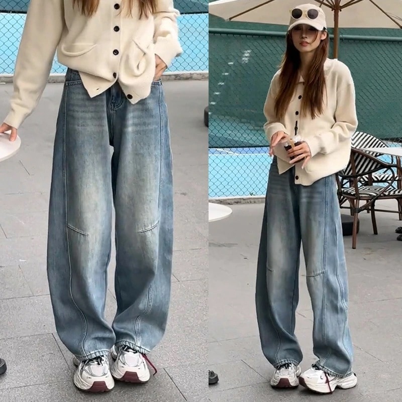 デニムパンツ ウォッシュデニム ヴィンテージ風 ストレートデニム 美脚シルエット ボトムス オールシーズン レディース
