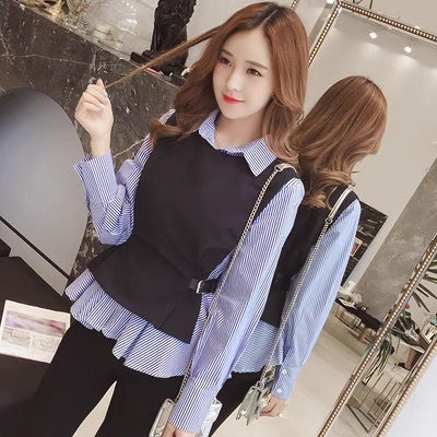 トップス シャツ ベスト 袖なし ノースリーブ 長袖 Vネック 襟付き セミフレア プリーツ ウエストマーク 2点セット ツーピース お得 きれいめ シンプル 大人 上品 おしゃれ お洒落 大人女子