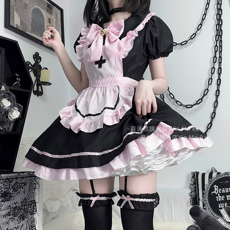 【激安開催！】正規品黒巧 * 暗黒黒粉衝突色メイド服コスプレ衣装女lolitaワンピース