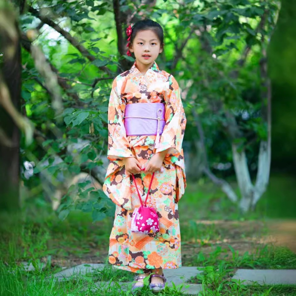 子供用浴衣和服正装振袖アイロンフリー子供用和服セット