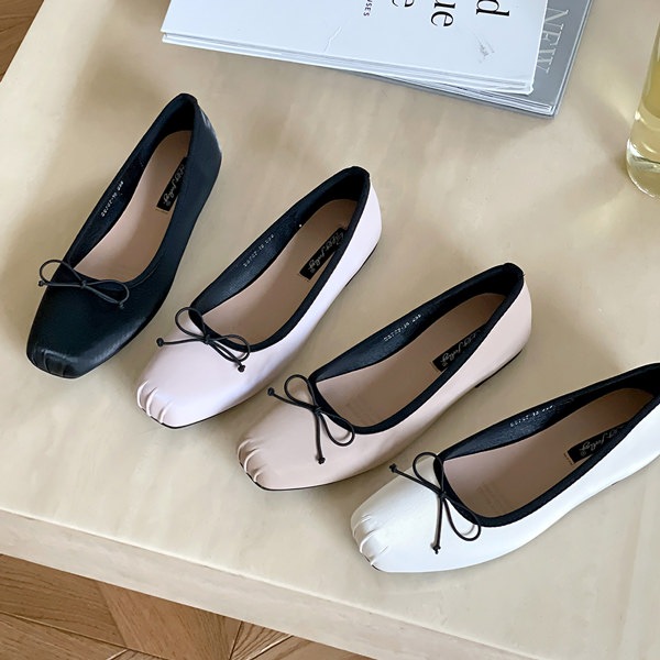 バレエシューズ パンプス スクエアトゥ レディース 黒 ベージュ アイボリー ピンク