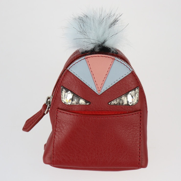超美品 FENDI フェンディ キーホルダー 7AR457 バッグチャーム BAG BUGS モンスター カーフレザー × パイソン × ファー ダークレッド系 シルバー金具 【本物保証】