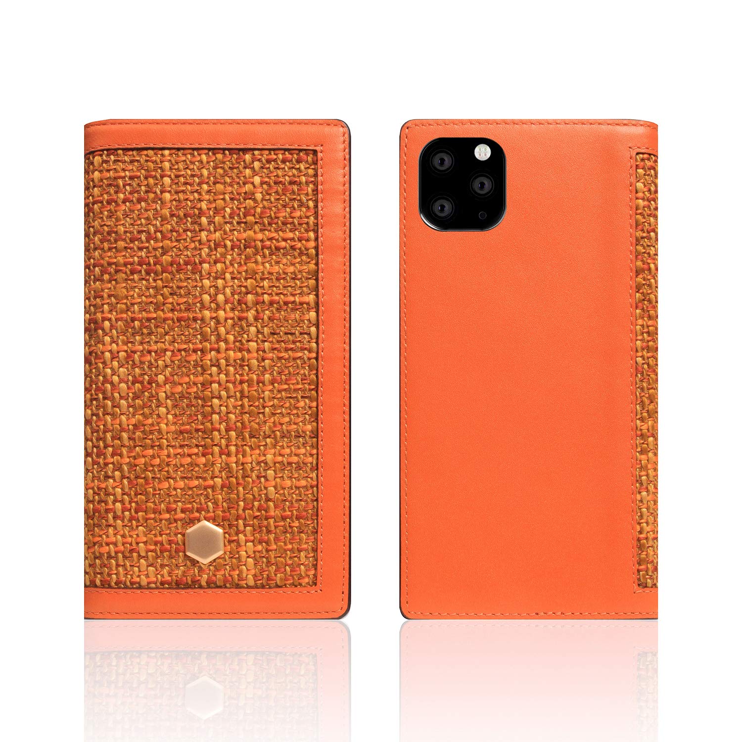 SLG DESIGN iPhone 11 Pro ケース 手帳型 本革 レザー ベルギー製ファブリック Edition Calf Skin Leather Diary オレンジ (エディション カーフ