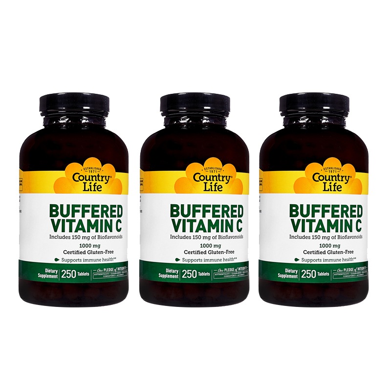 バッファードビタミンC1000mgローズヒップ入り 250錠 3本 カントリーライフ CountryLife 海外発送 日時指定不可 ヤマト国際便発送