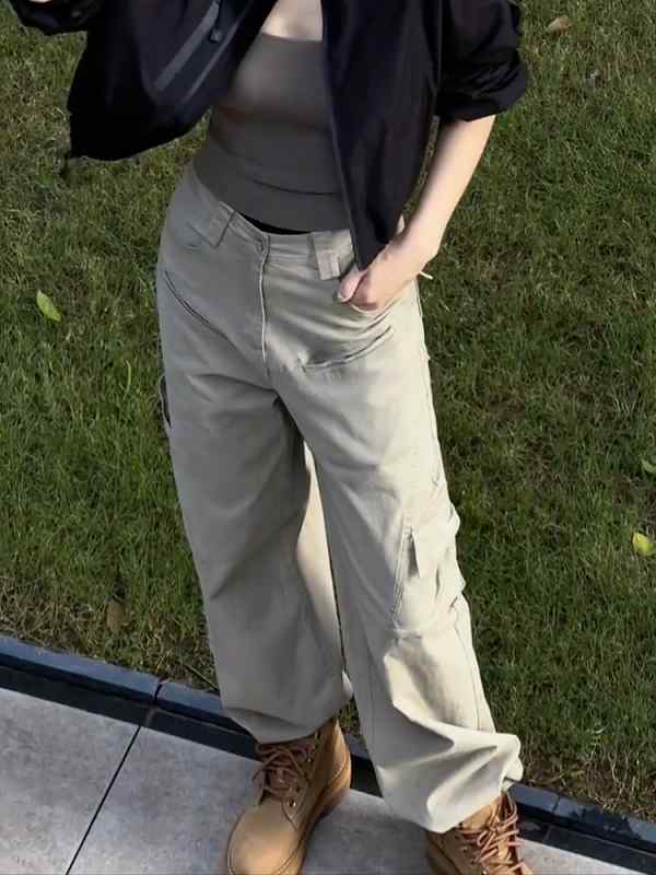 レディース ファッション オシャレ カワイイ シンプル 人カワイイ きいサイズ グリーン ハイウエスト カジュアル パンツ ストレート