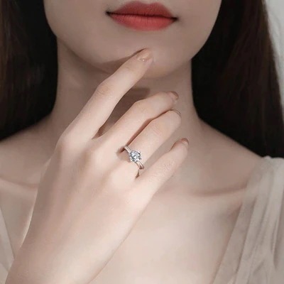 女性用結婚指輪スターリングシルバー 1カラット プロポーズギフト記念日 モアッサナイトソリティア