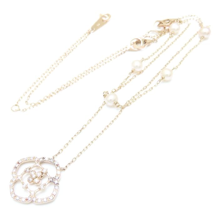 カメリア ネックレス 2連 パール ダイヤモンド K18PG ピンクゴールド/293814【中古】