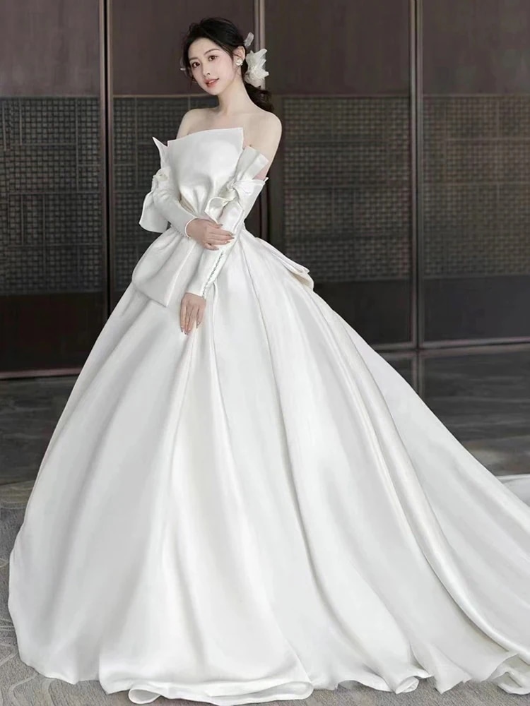 サテン ブ ウェディングドレス ブライダル 2025 メインヤーン シン レトロ お出かけ糸