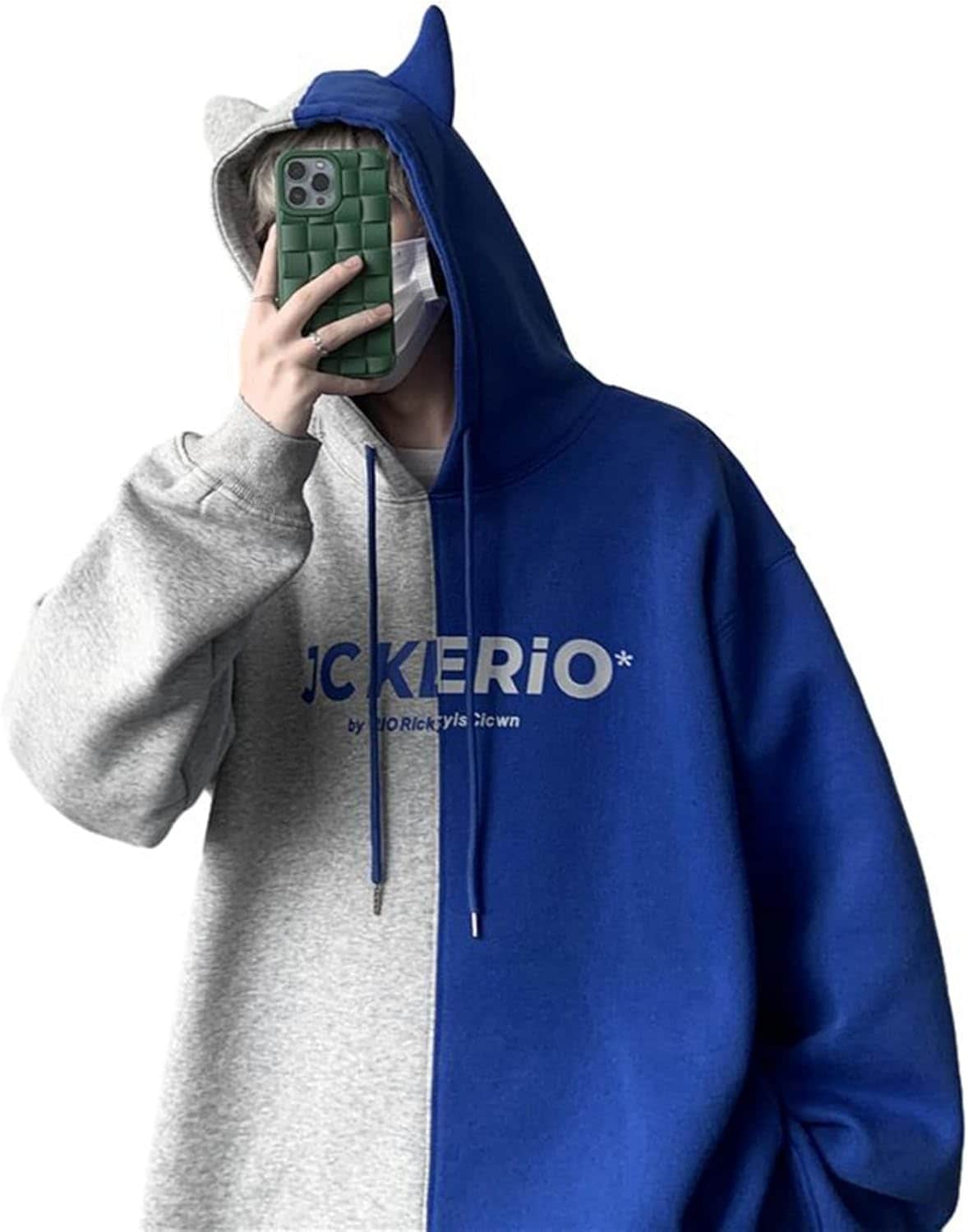 パーカー メンズ 悪魔の角 フード付き プルオーバー 秋冬服 バイカラー オーバーサイズ 長袖 トップス おしゃれ ペアルック スウェットパーカー かわいい 柔らかい 男女兼用 通学 運動 アウトドア