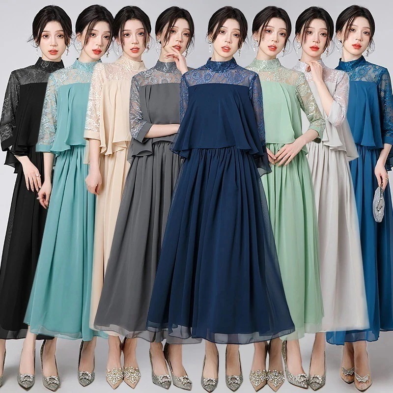 ウェディング ドッキング 着痩せ 卒業式 二次会 レース 披露宴 結婚式 シフォン 同窓会 演奏会 チュール 大人 イブニングドレス イブパーティードレス ロングワンピース 七分袖 キャバ 【縁夢】