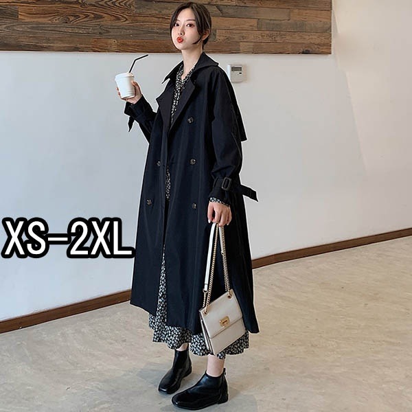 トレンチコート レディース 春コート秋コート スプリングコート 超ロング トレンチ コート ロング丈 ロング 春 秋 アウター 秋物 秋服 ビジネス お宮参り 通勤 就活 韓国風 ブラック