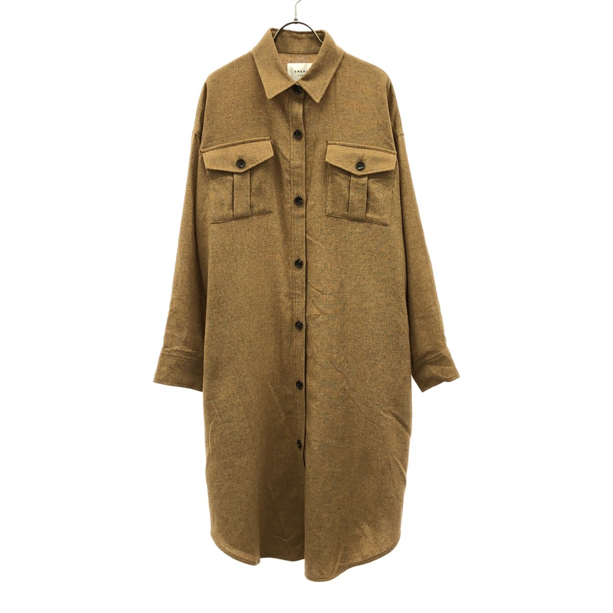 長袖 ウール混 ロング シャツワンピース F ブラウン レディース 古着