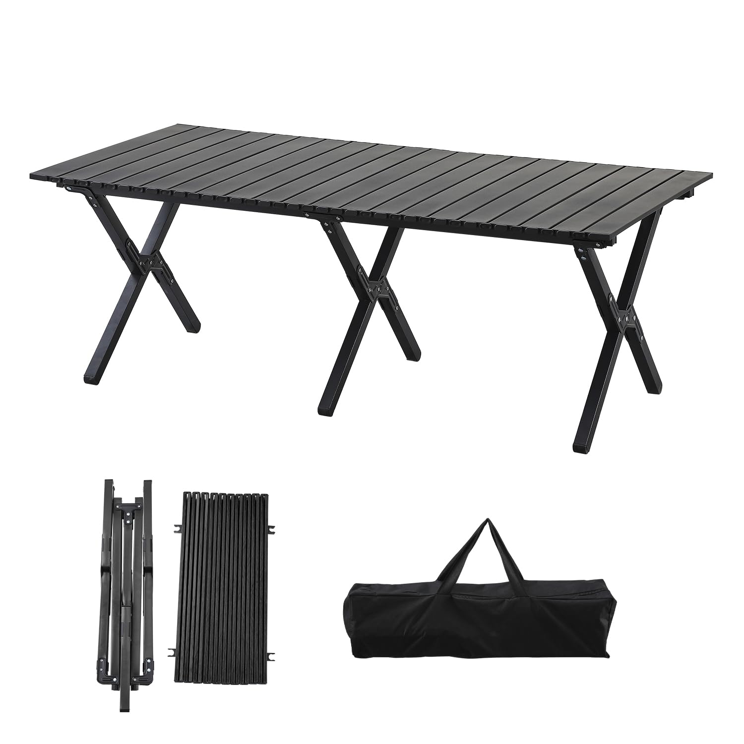 アウトドアテーブル 120x60x44cm キャンプテーブル アルミ ロールテーブル 折りたたみテーブル 持ち運び テーブル 軽量 コンパクト 屋外 食卓 BBQ イベント用 【2色選択可能】